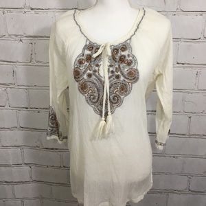Tommy Bahama Gauze Embellished Blouse Size M